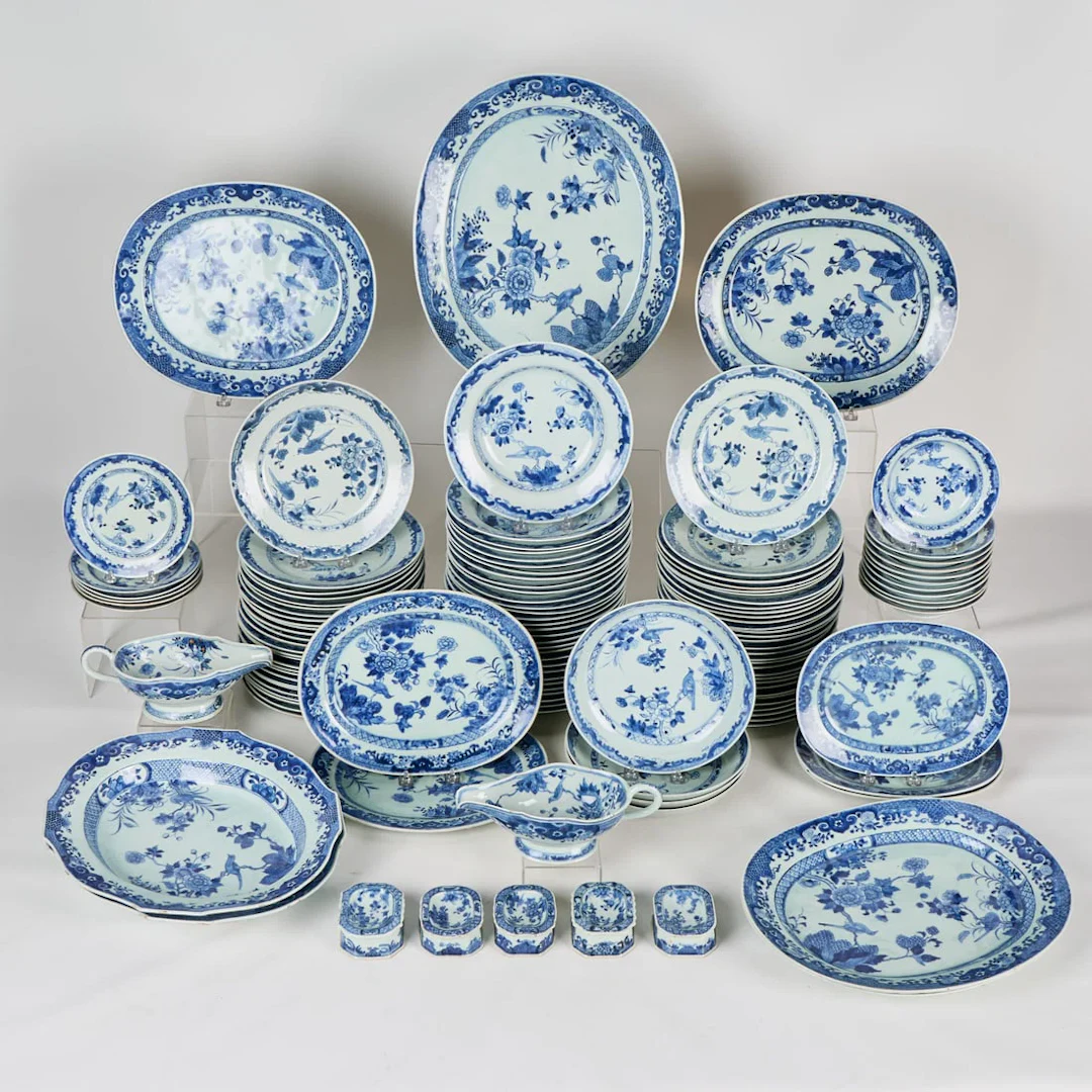 Chinese 128 Pc B&W Porcelain Dinnerware Set