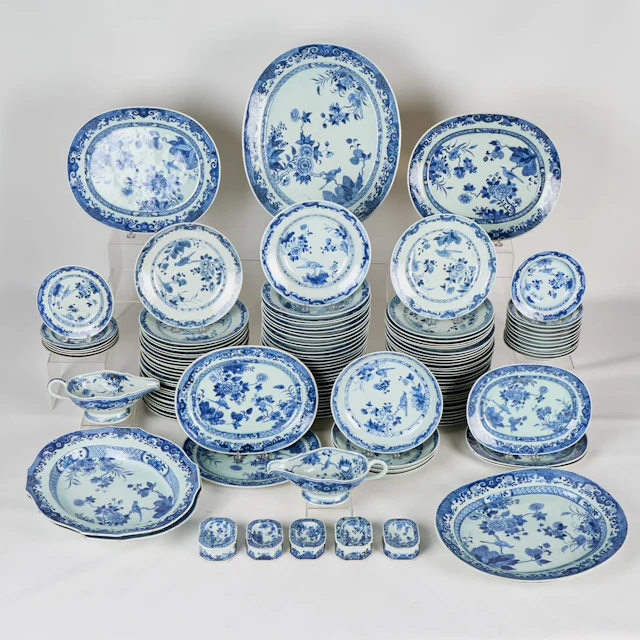 Chinese 128 Pc B&W Porcelain Dinnerware Set