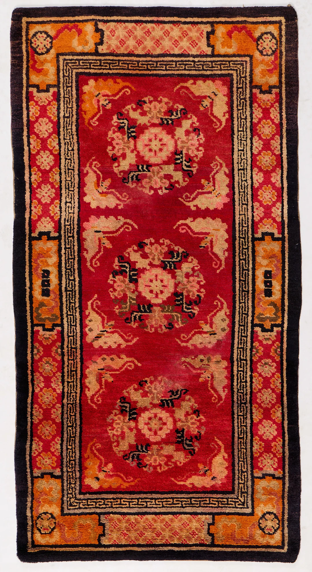 Tibetan 3-Medallion Wool Rug 5' 6" x 2' 10"