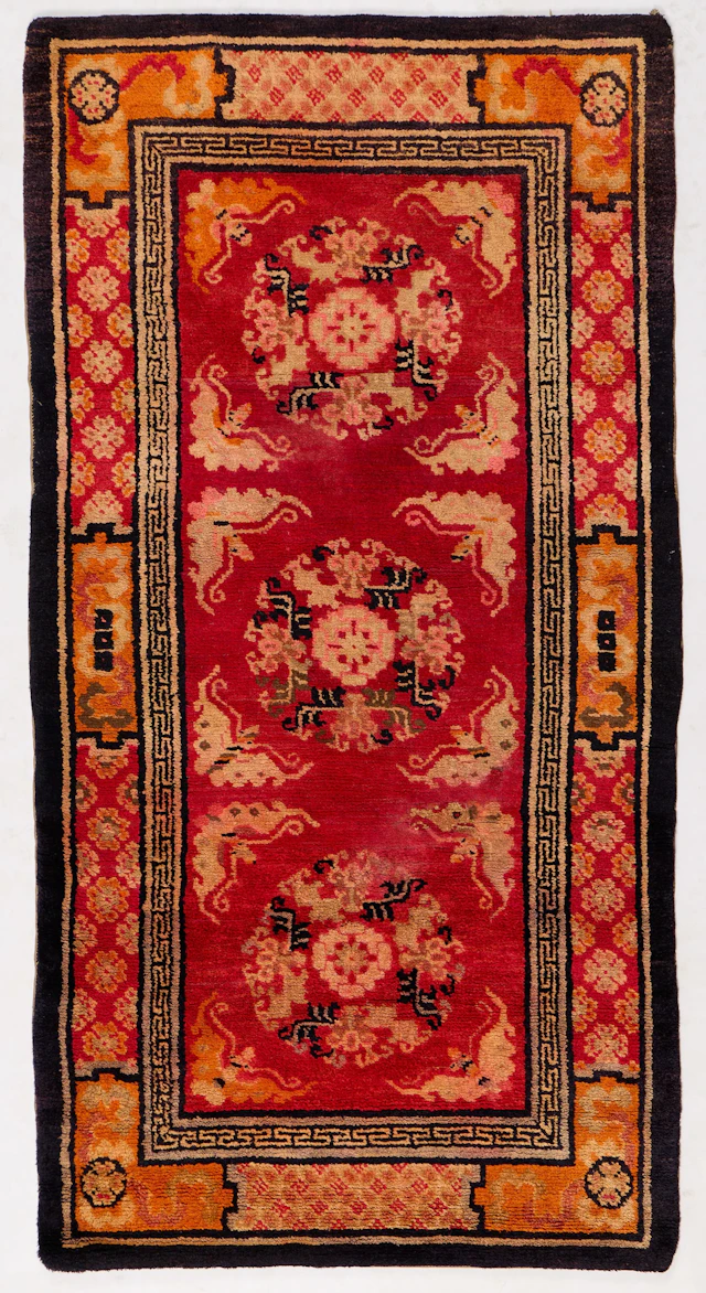 Tibetan 3-Medallion Wool Rug 5' 6" x 2' 10"