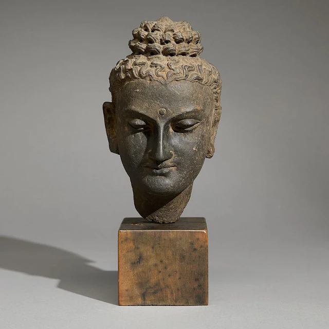 Ancient Gandharan Carved Schist Head of Buddha