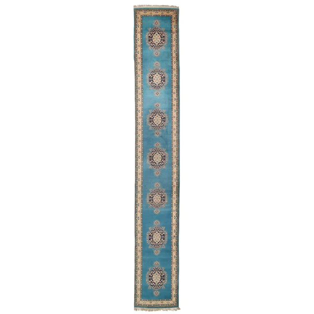 Persian Blue Floral Runner Rug 17'2" x 2'7"