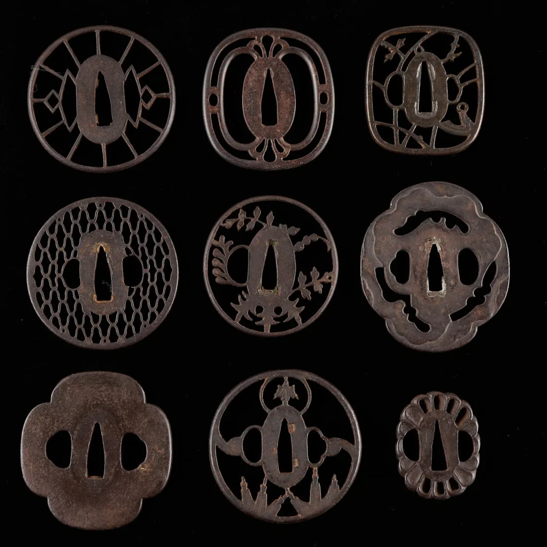 9 Japanese Edo/Meiji Iron Tsuba Sword Guards