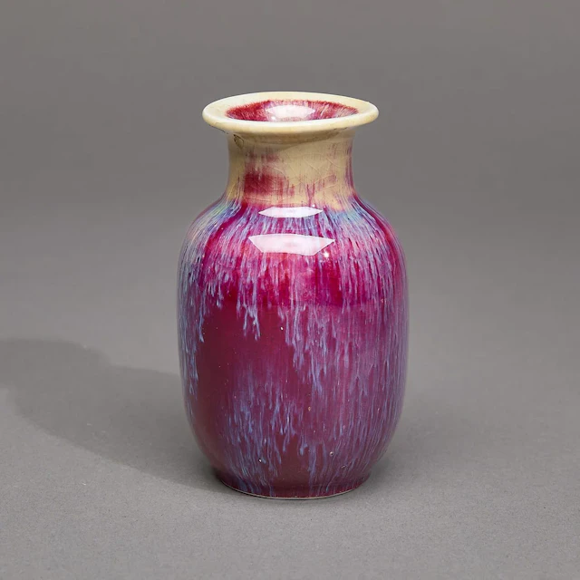 Chinese Porcelain Red Blue Flambe Rouleau Vase
