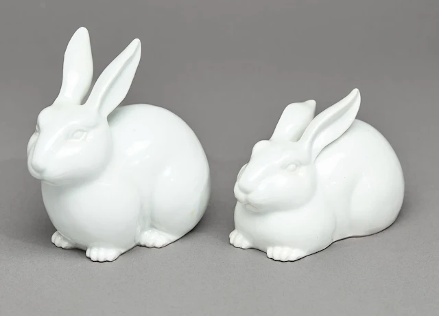 Pr Japanese Edo Kutani Porcelain Rabbit Figures