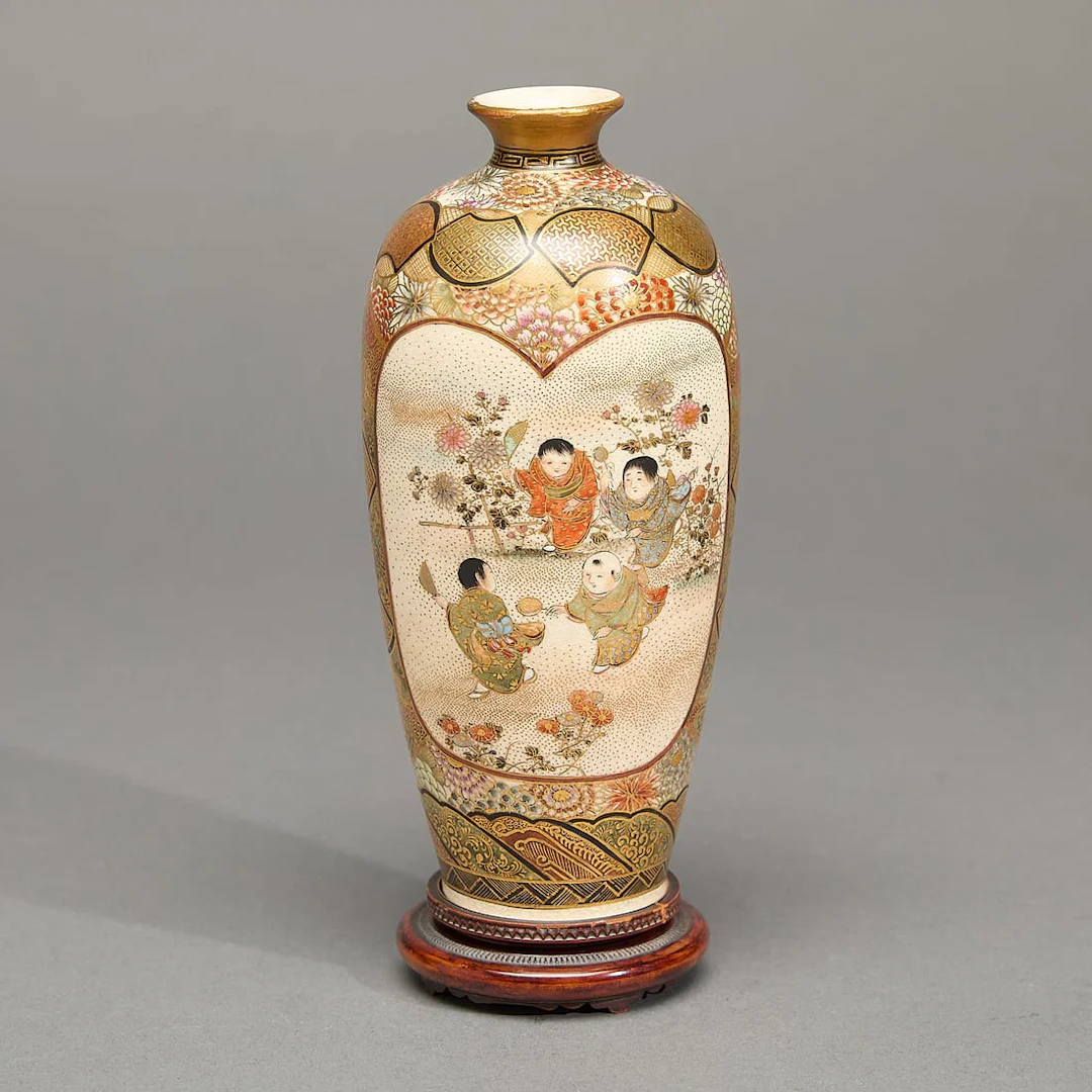 Japanese Meiji Satsuma Oviform Figural Vase