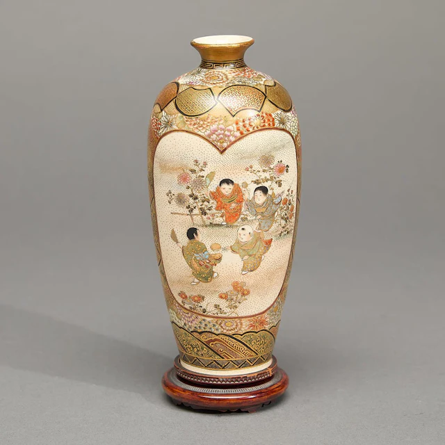 Japanese Meiji Satsuma Oviform Figural Vase