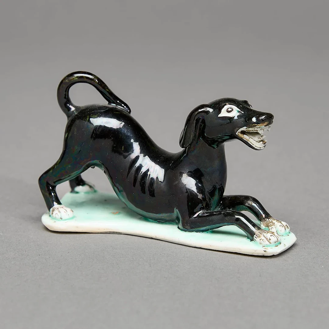 Unusual Chinese Export Small Black Crouching Dog