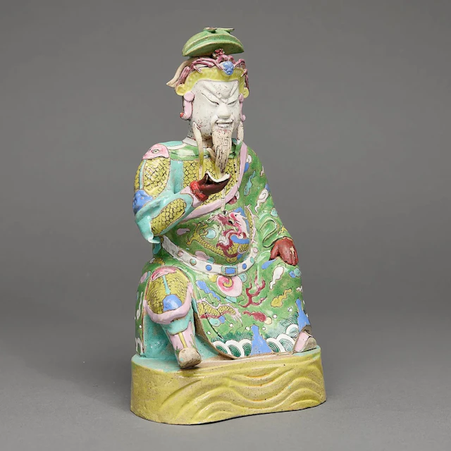 Famille Rose Biscuit Glazed Figure of Zhenwu
