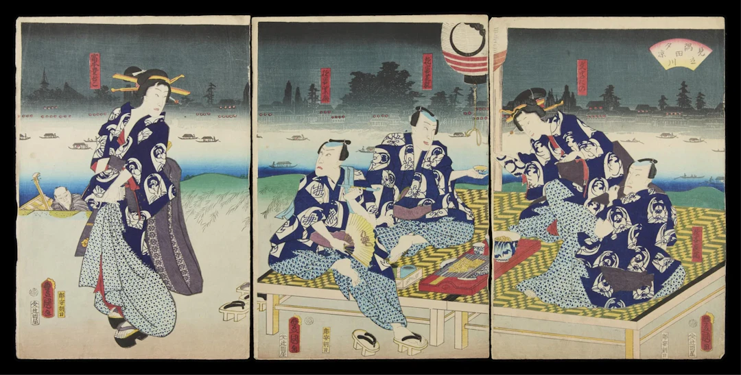 Kunisada/Toyokuni III "Evening Scene" Woodblock