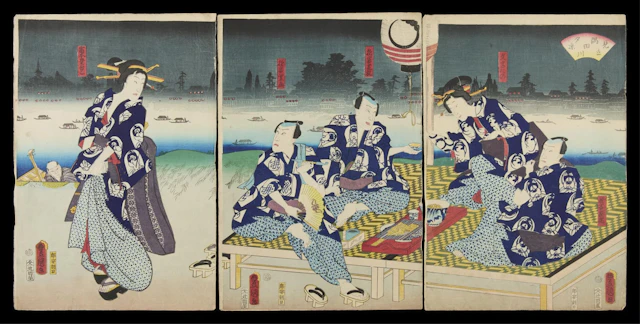 Kunisada/Toyokuni III "Evening Scene" Woodblock