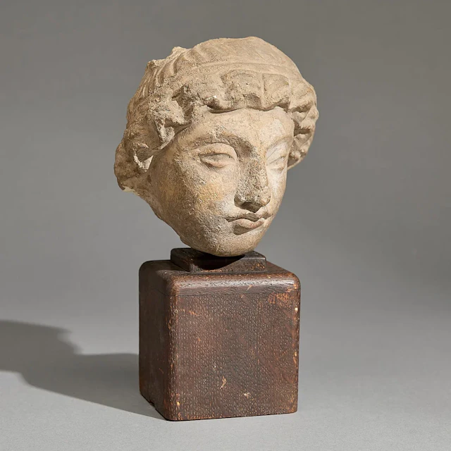 Ancient Gandharan Stucco Head of Youthful Figure