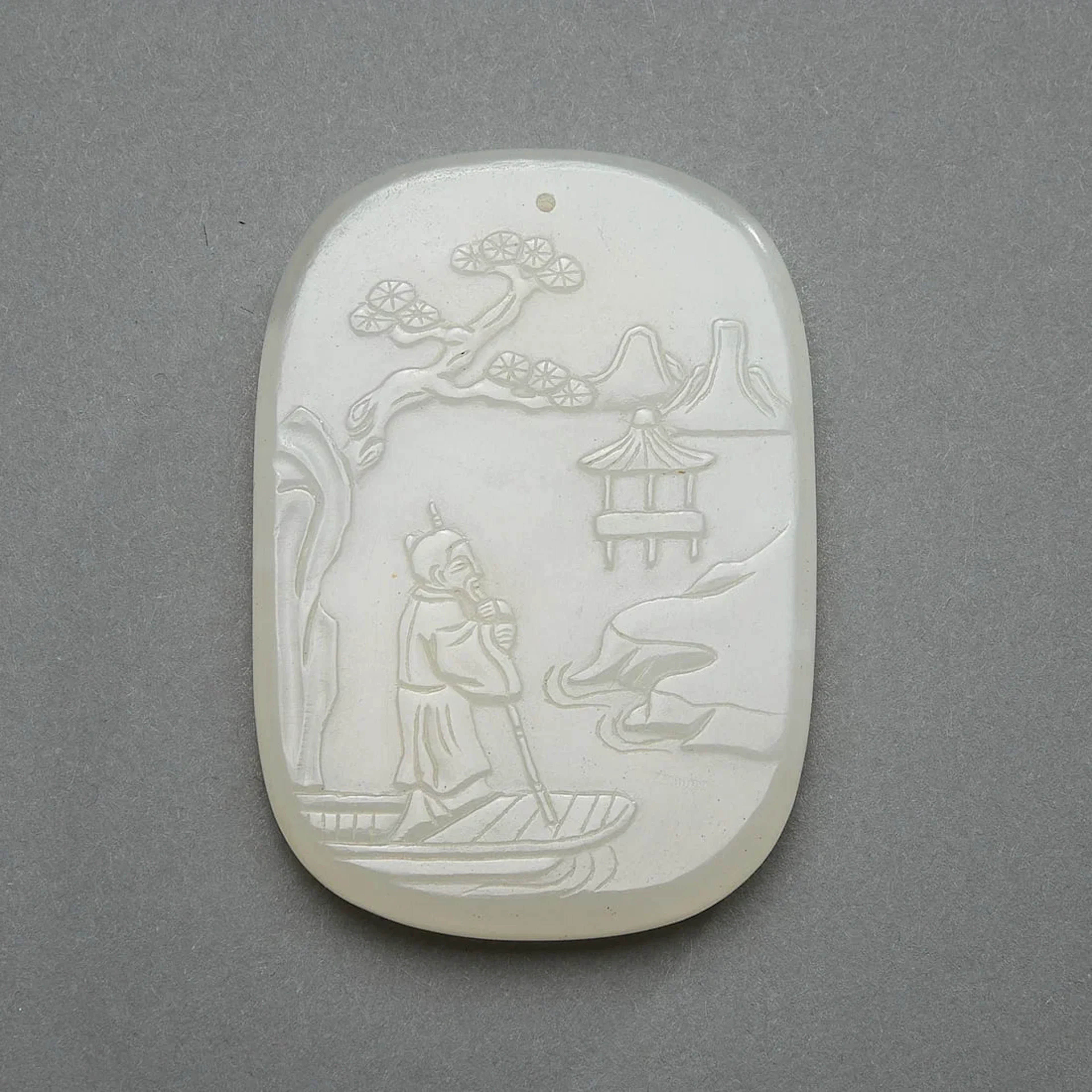 20th c. Chinese Carved White Jade Pendant