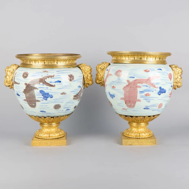 Pair Chinese Export Ormolu-Mounted Jardinieres