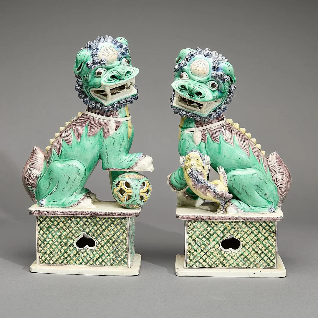 Pr Chinese Kangxi Famille Verte Shishi Lions