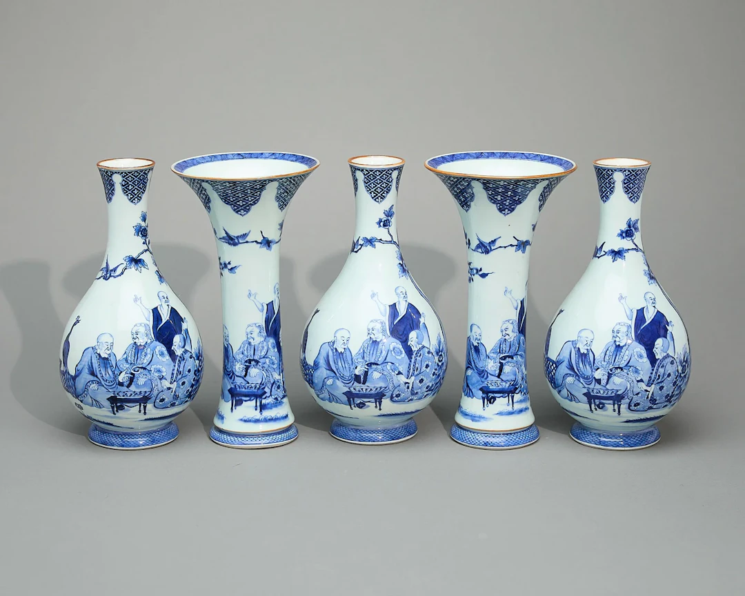 Set 5 Rare Chinese Pronk Porcelain Garniture