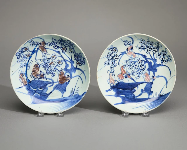 Pr Chinese Qing B&W Porcelain Plates ca. 1800