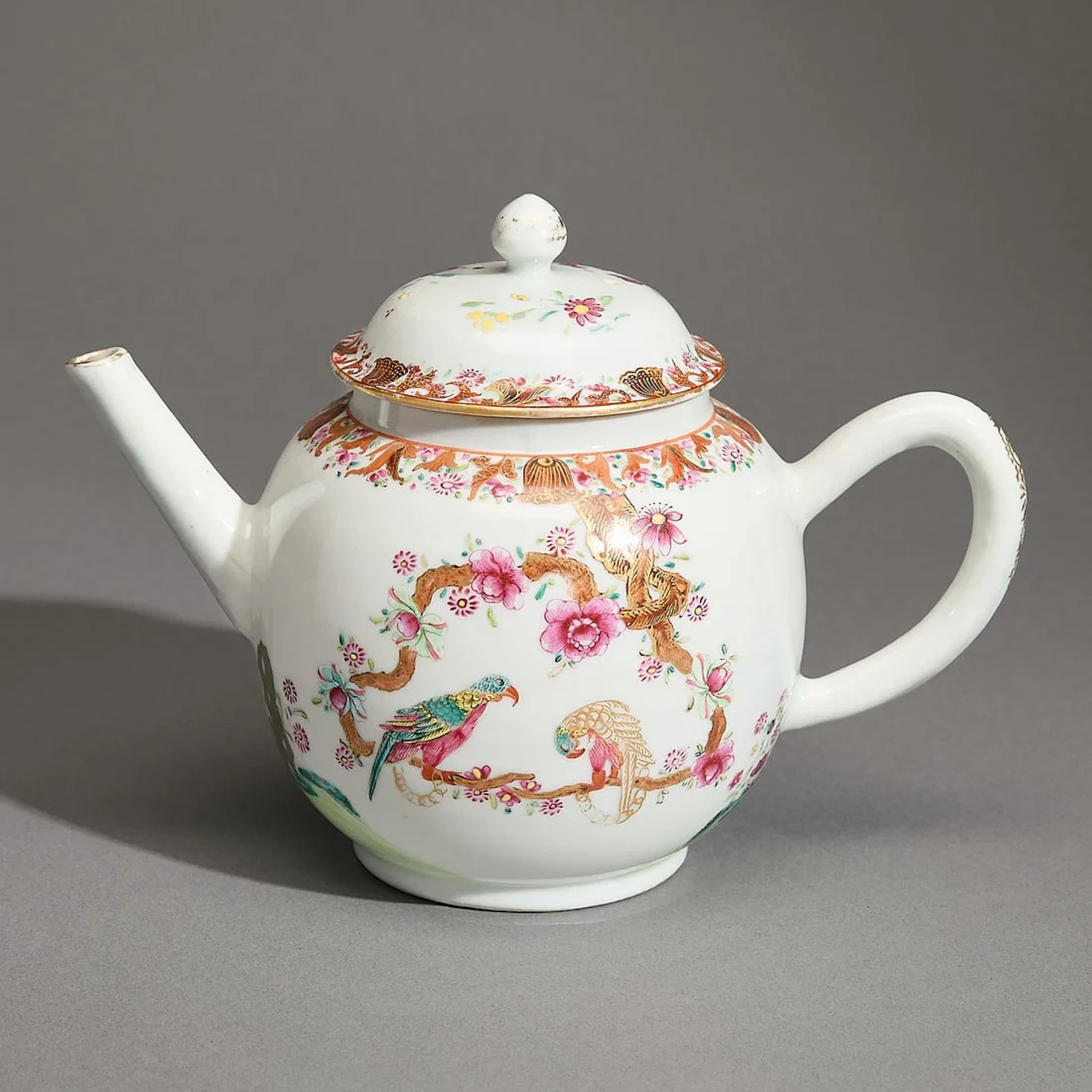 Chinese Export Teapot with Parrots