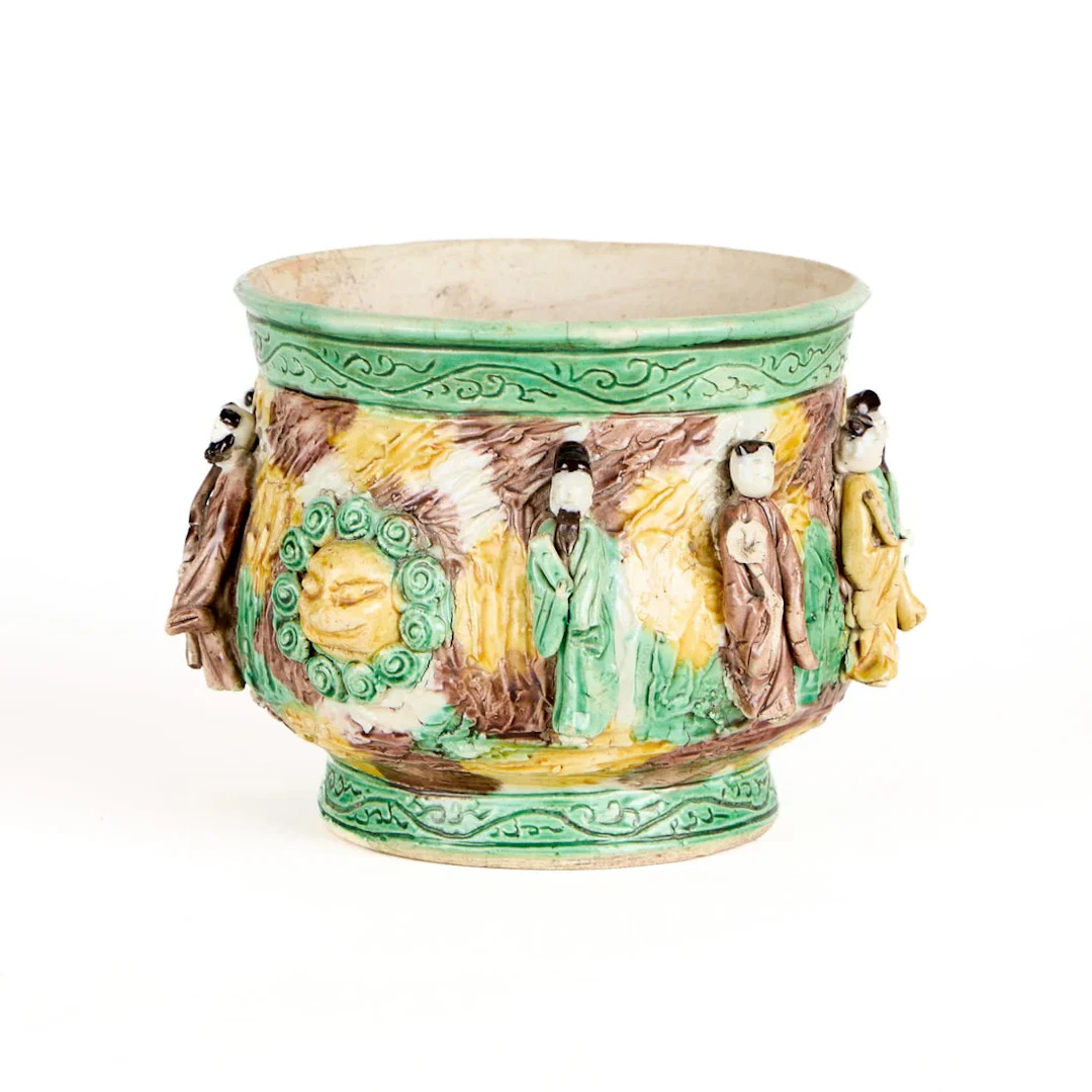 Chinese Qing "Eight Immortals" Pottery Vessel