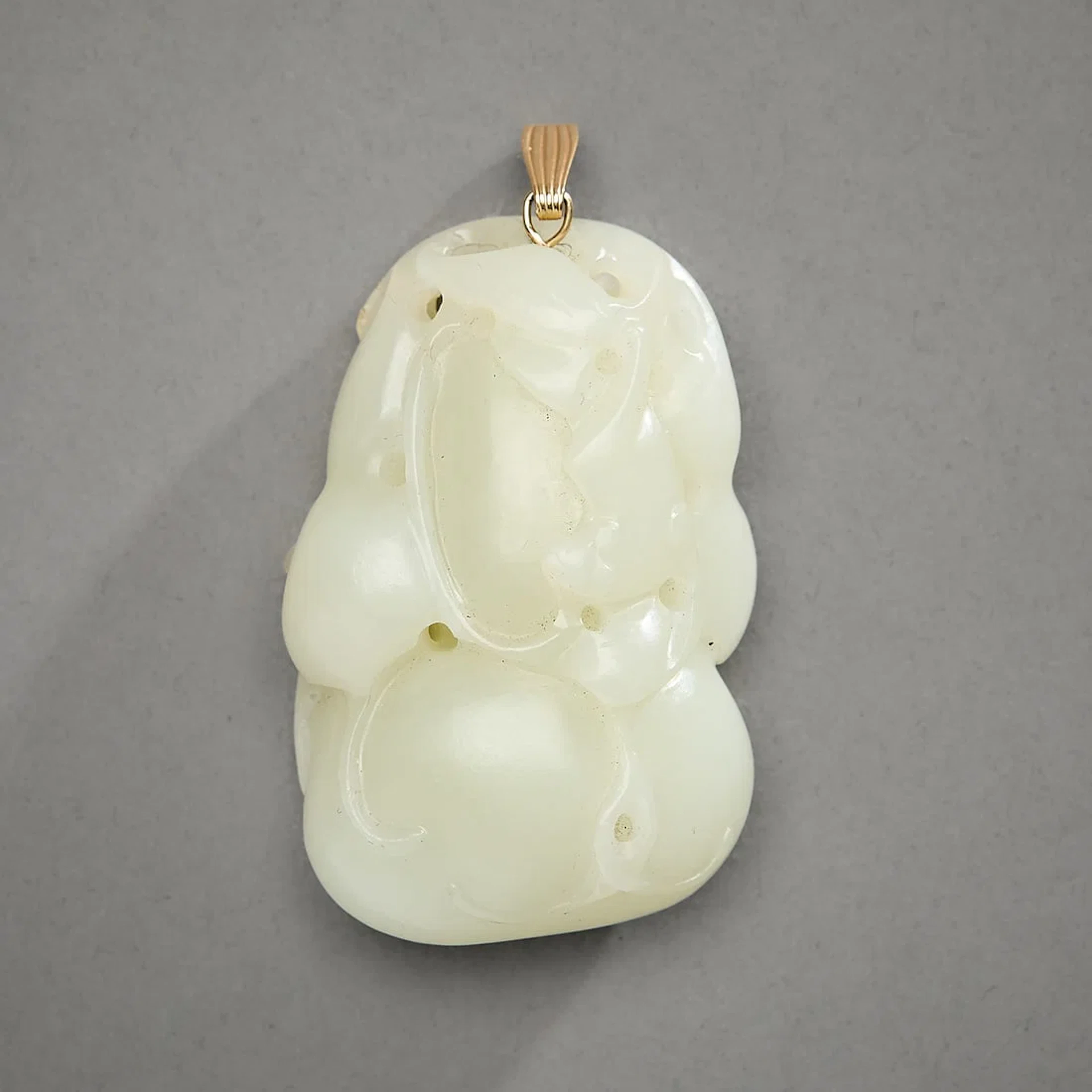 Chinese Carved White Jade Double Gourd Pendant
