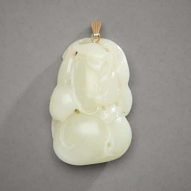 Chinese Carved White Jade Double Gourd Pendant