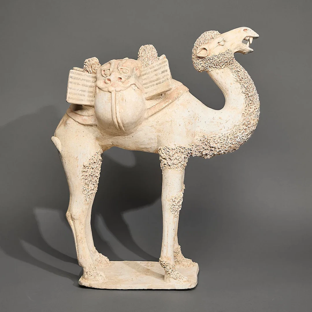 Lrg Rare Chinese Tang Buff Pottery Bactrian Camel
