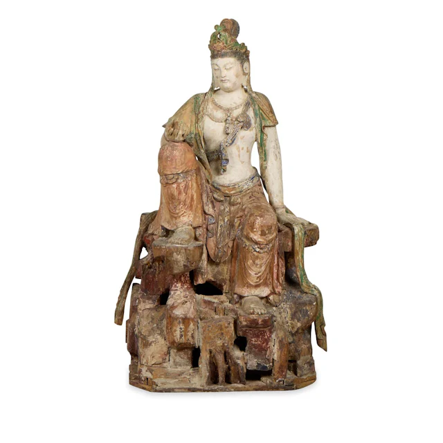 Very Large Chinese Polychrome Carved Wood Guanyin