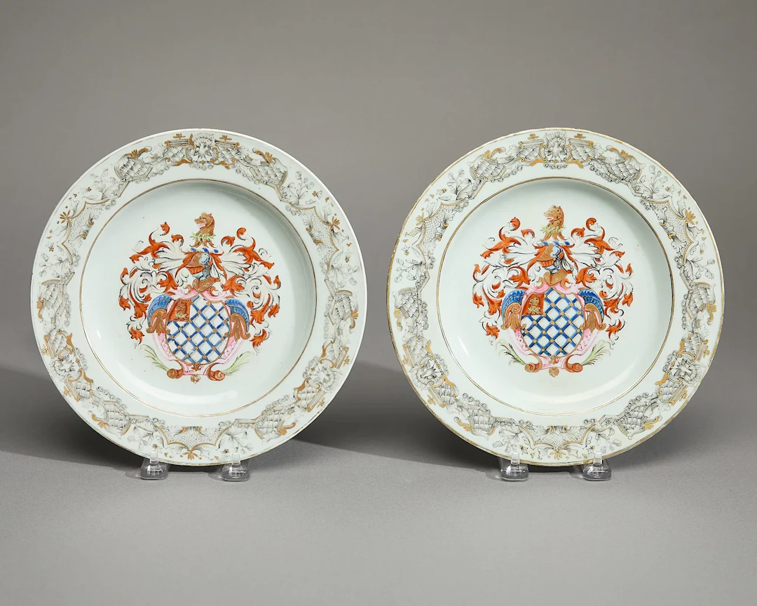 Pair Chinese Export Armorial Plates - Lowndes