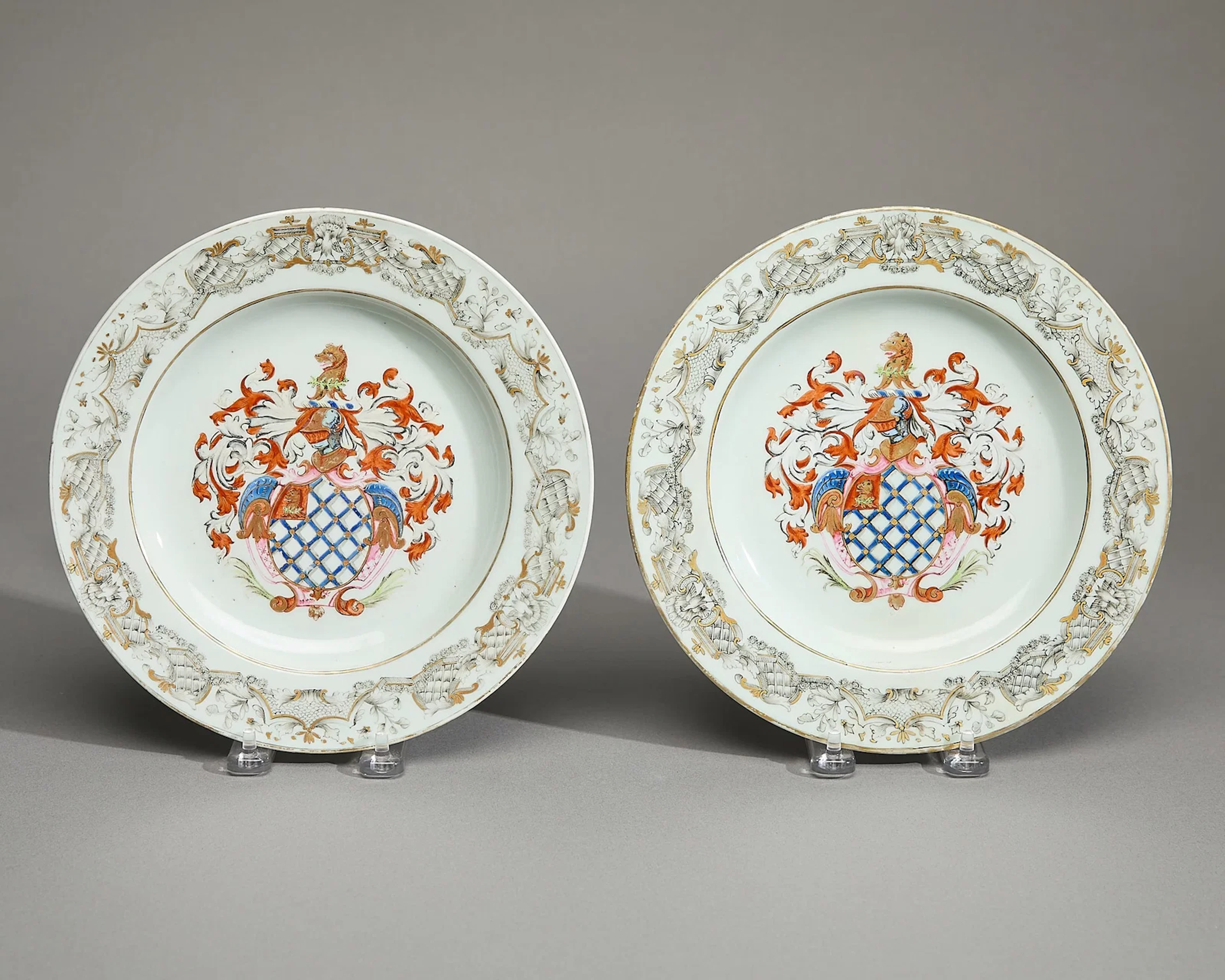 Pair Chinese Export Armorial Plates - Lowndes