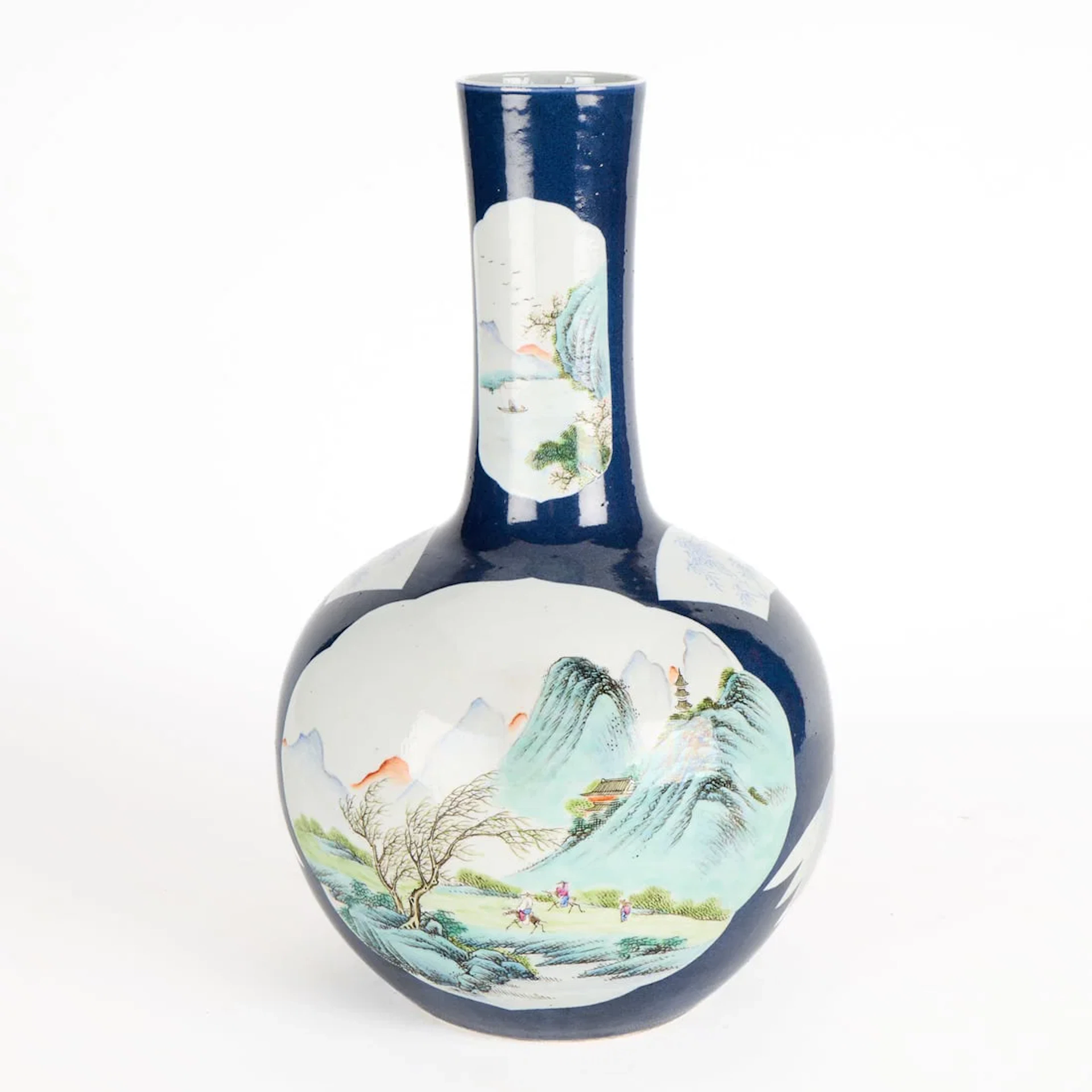 Chinese Qing Famille Rose Landscape Bottle Vase