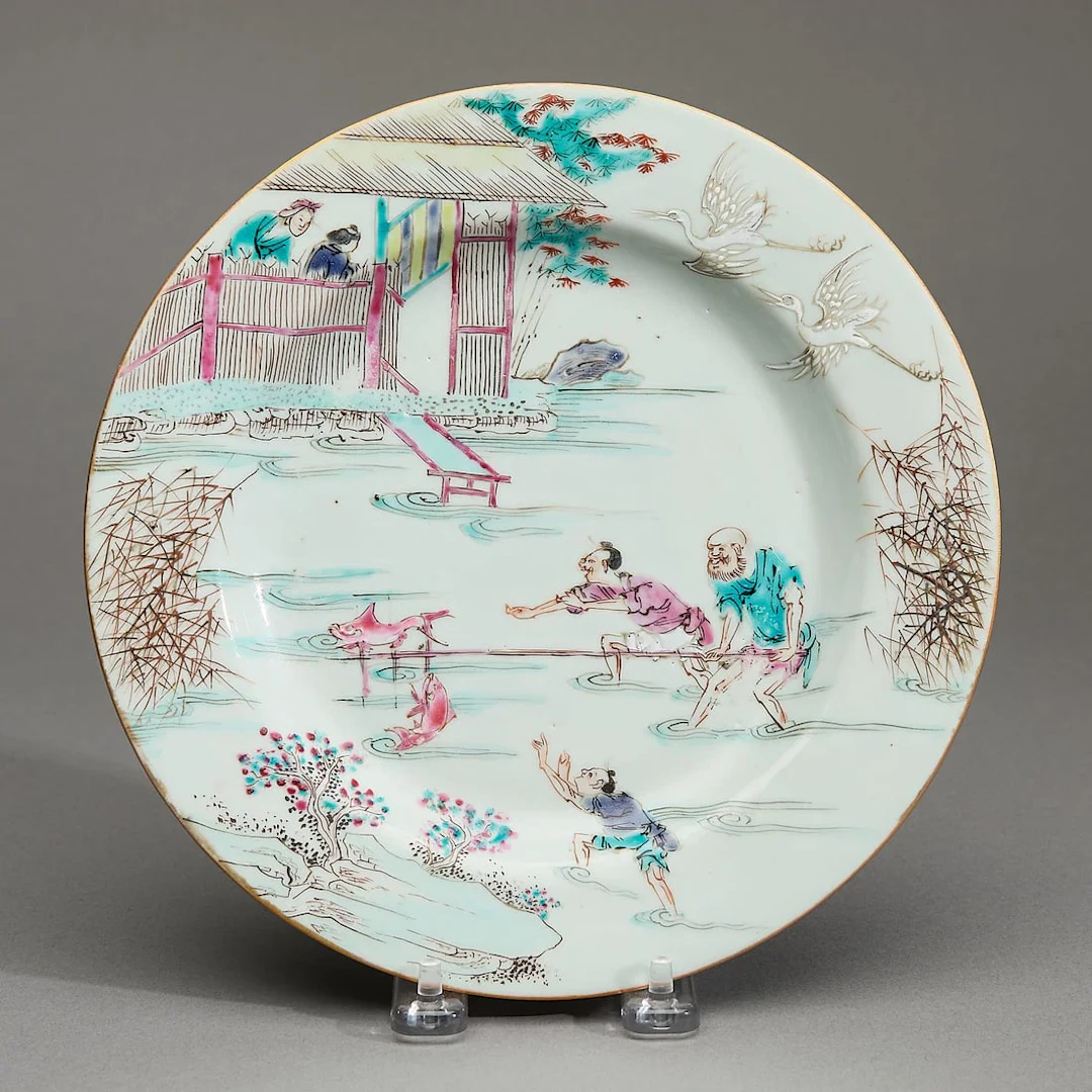 Chinese Export Fishermen Borderless Plate