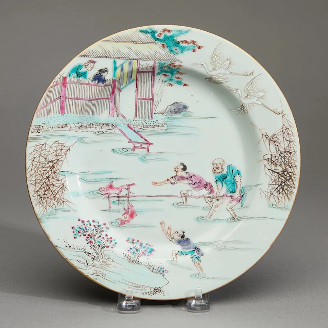 Chinese Export Fishermen Borderless Plate