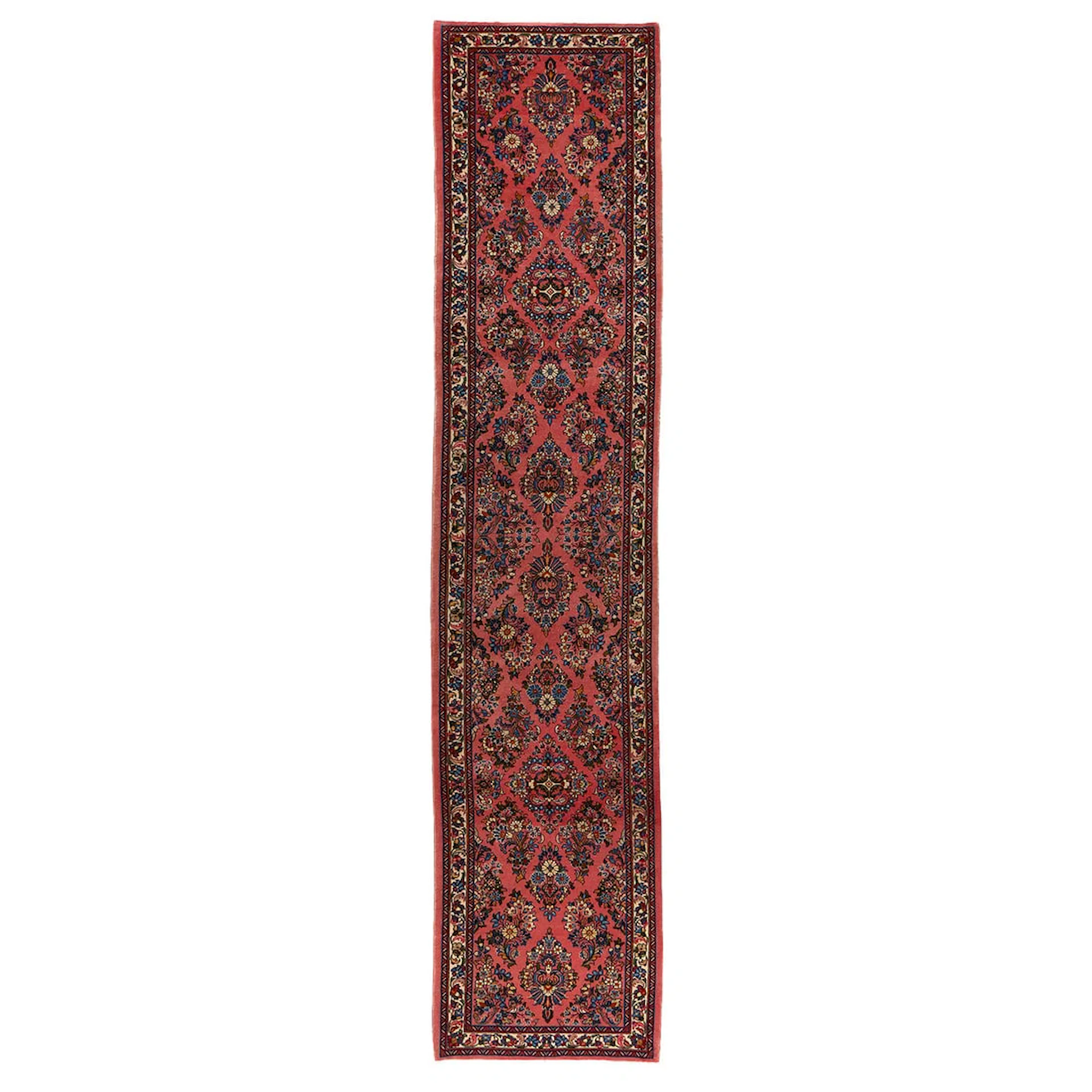 Persian Sarouk Floral Runner Rug 13'6 "x 3'