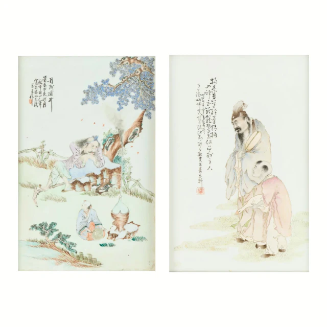 2 Chinese Qing Famille Rose Porcelain Plaques