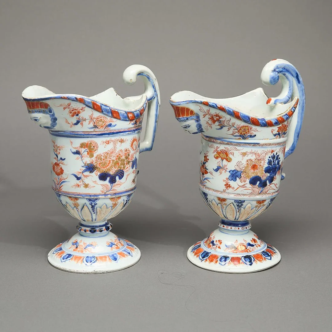 Pair Chinese Export Imari Helmet Ewers