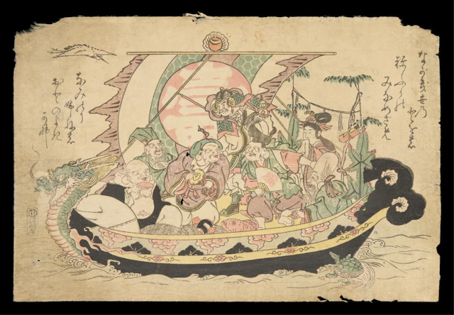 Japanese Nishiki-e "7 Lucky Gods" Woodblock