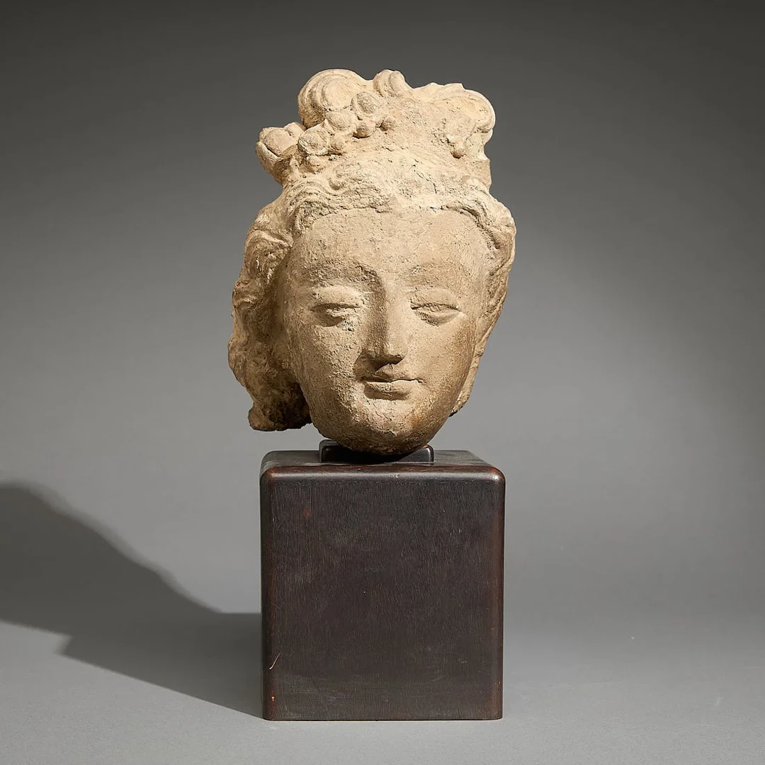 Ancient Gandharan Stucco Head of Bodhisattva
