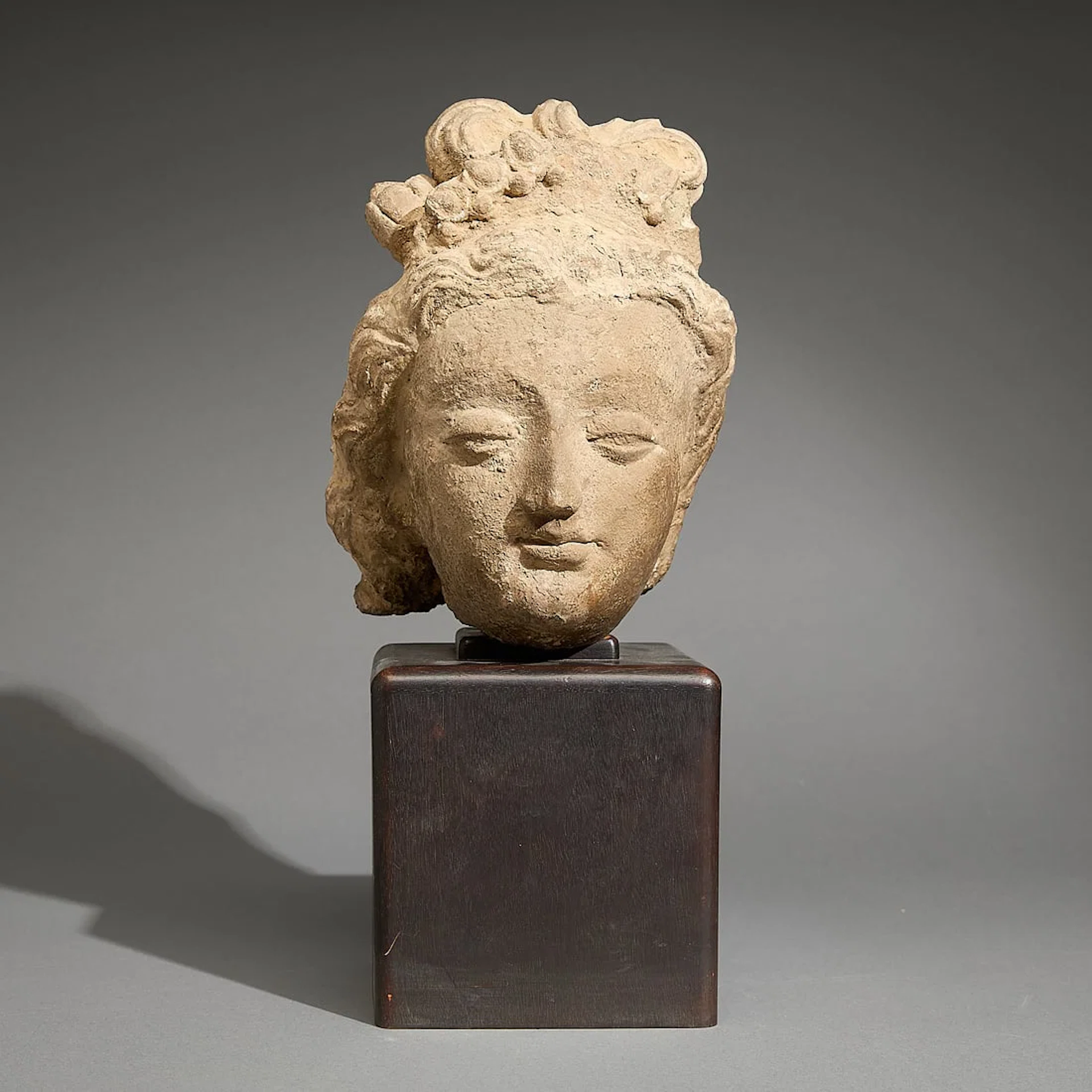 Ancient Gandharan Stucco Head of Bodhisattva