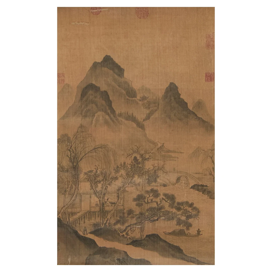 Chinese Qing Mountain Landscape Scroll Painting