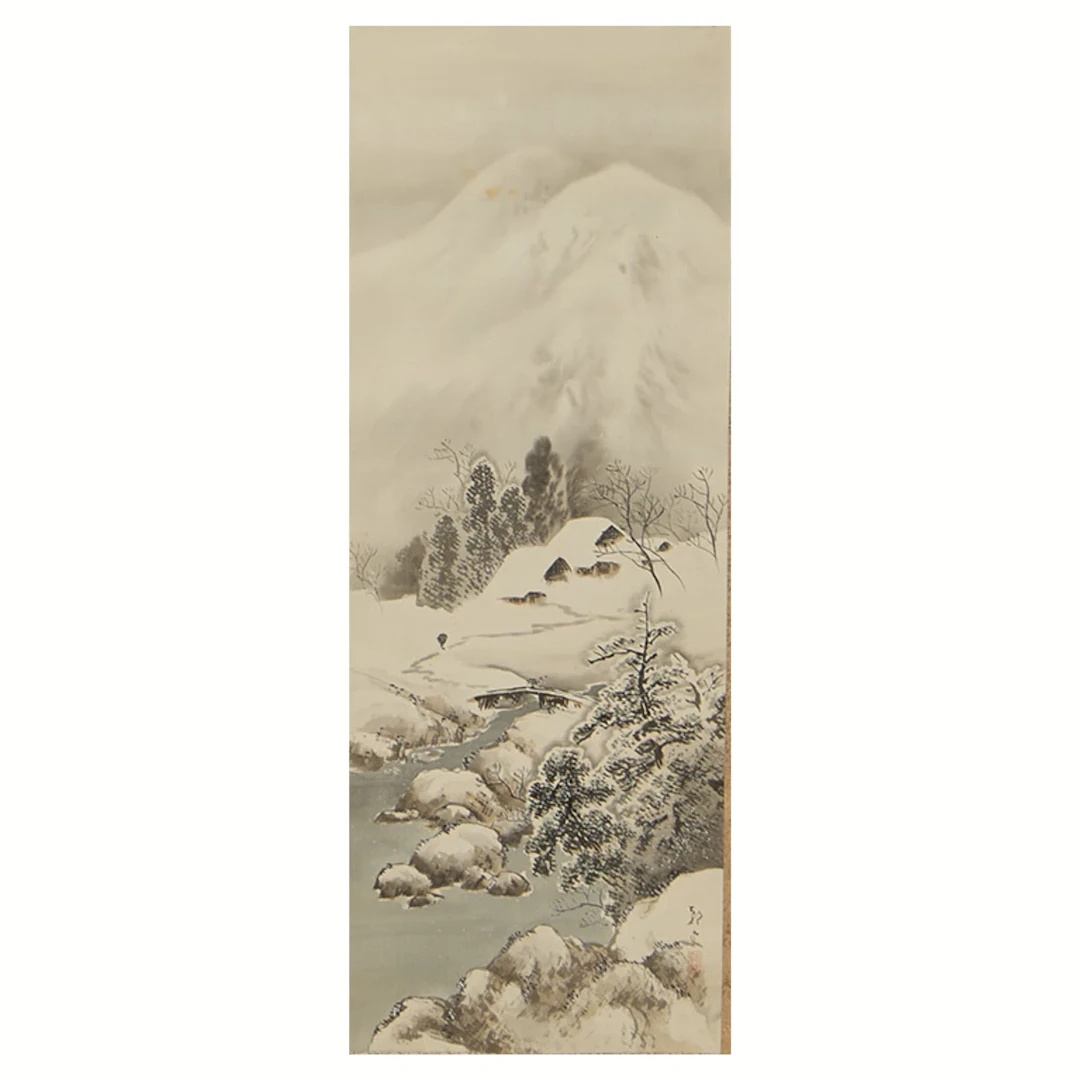 Japanese School Winter Mountain Scroll Painting