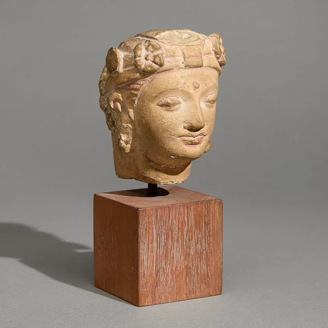 Ancient Gandharan Stucco Head of a Bodhisattva