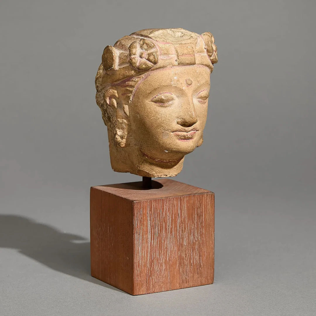 Ancient Gandharan Stucco Head of a Bodhisattva