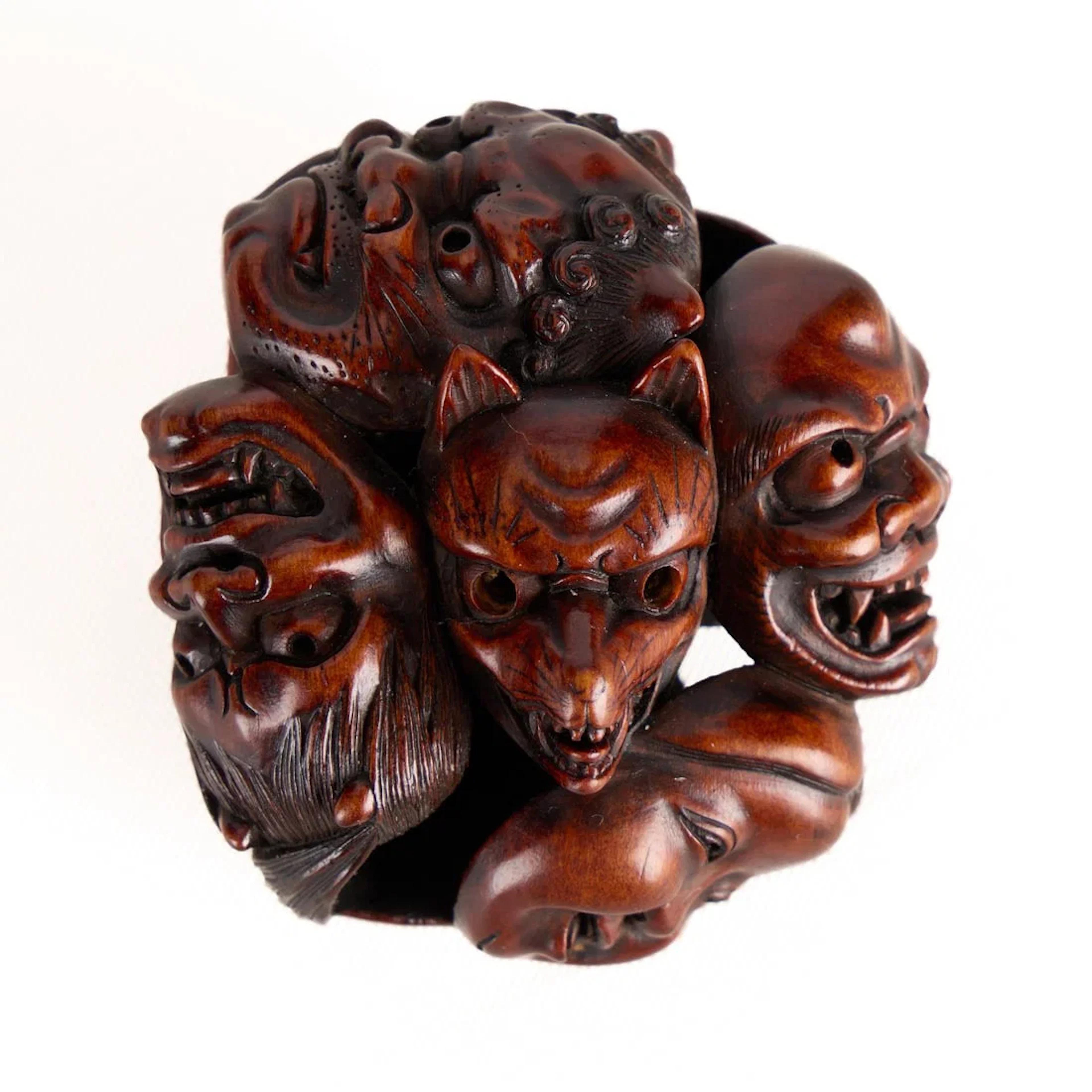 Japanese Carved Mask Netsuke Poss. Signed Gyokuzan