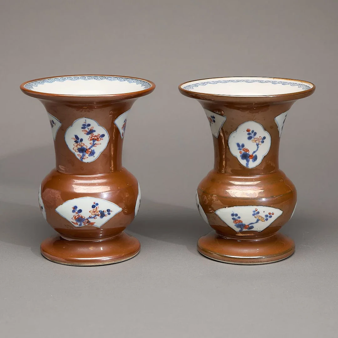 Pair Chinese Export Cafe au Lait Ground Vases