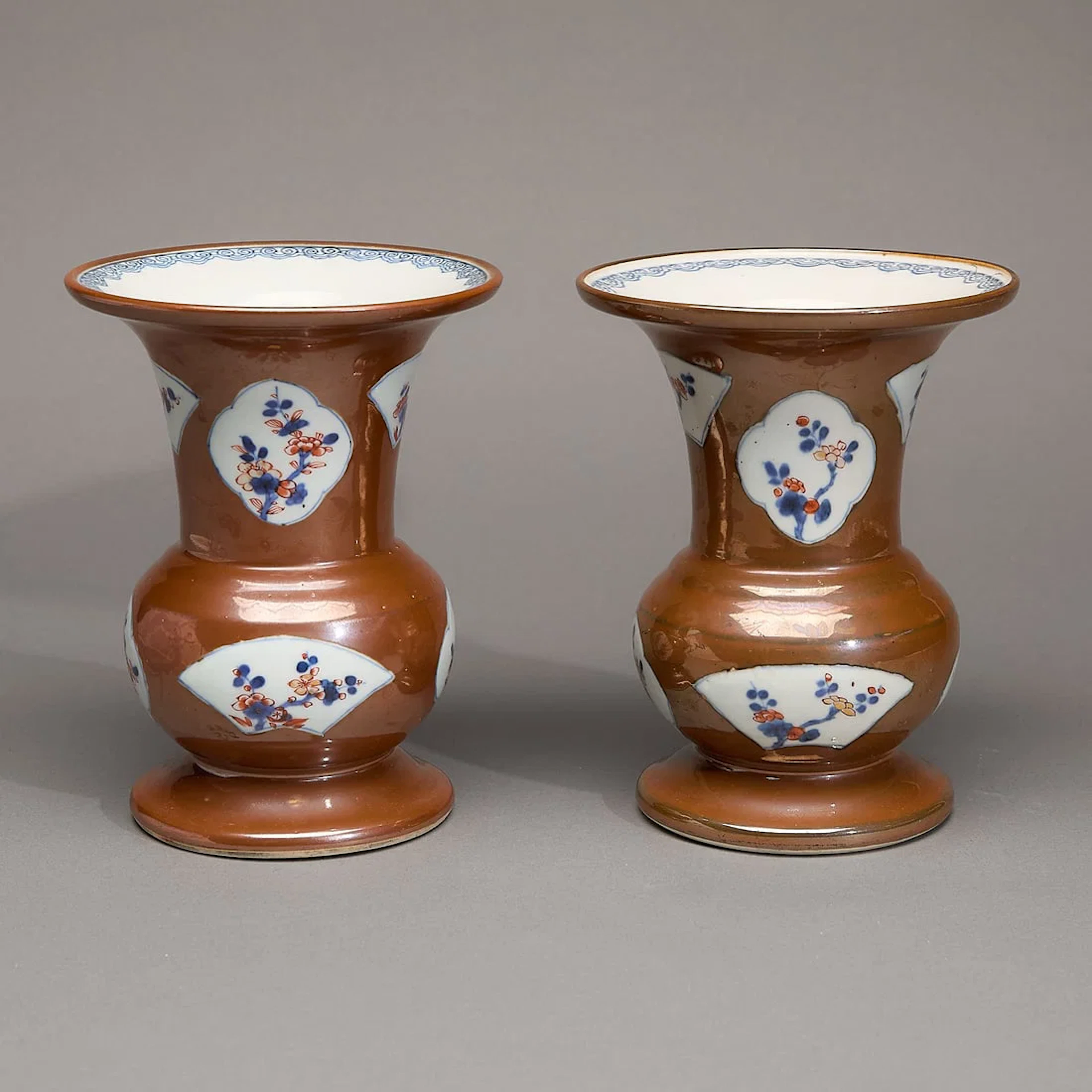 Pair Chinese Export Cafe au Lait Ground Vases