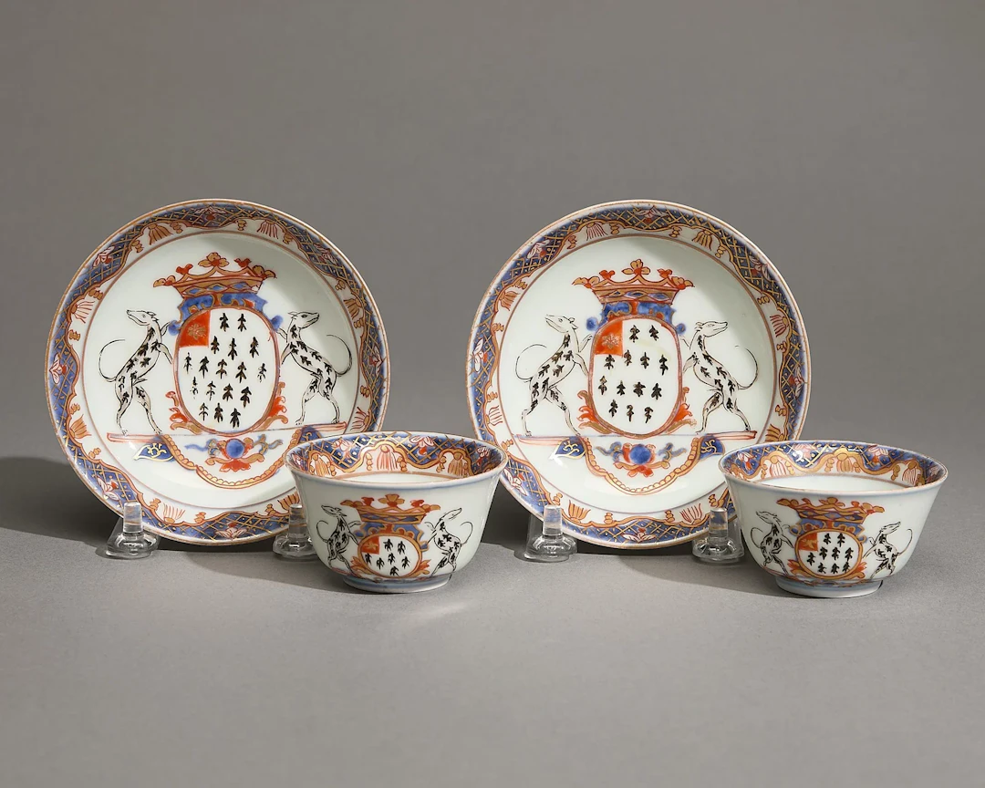 Rare Pr Japanese Export Armorial Cups & Saucers
