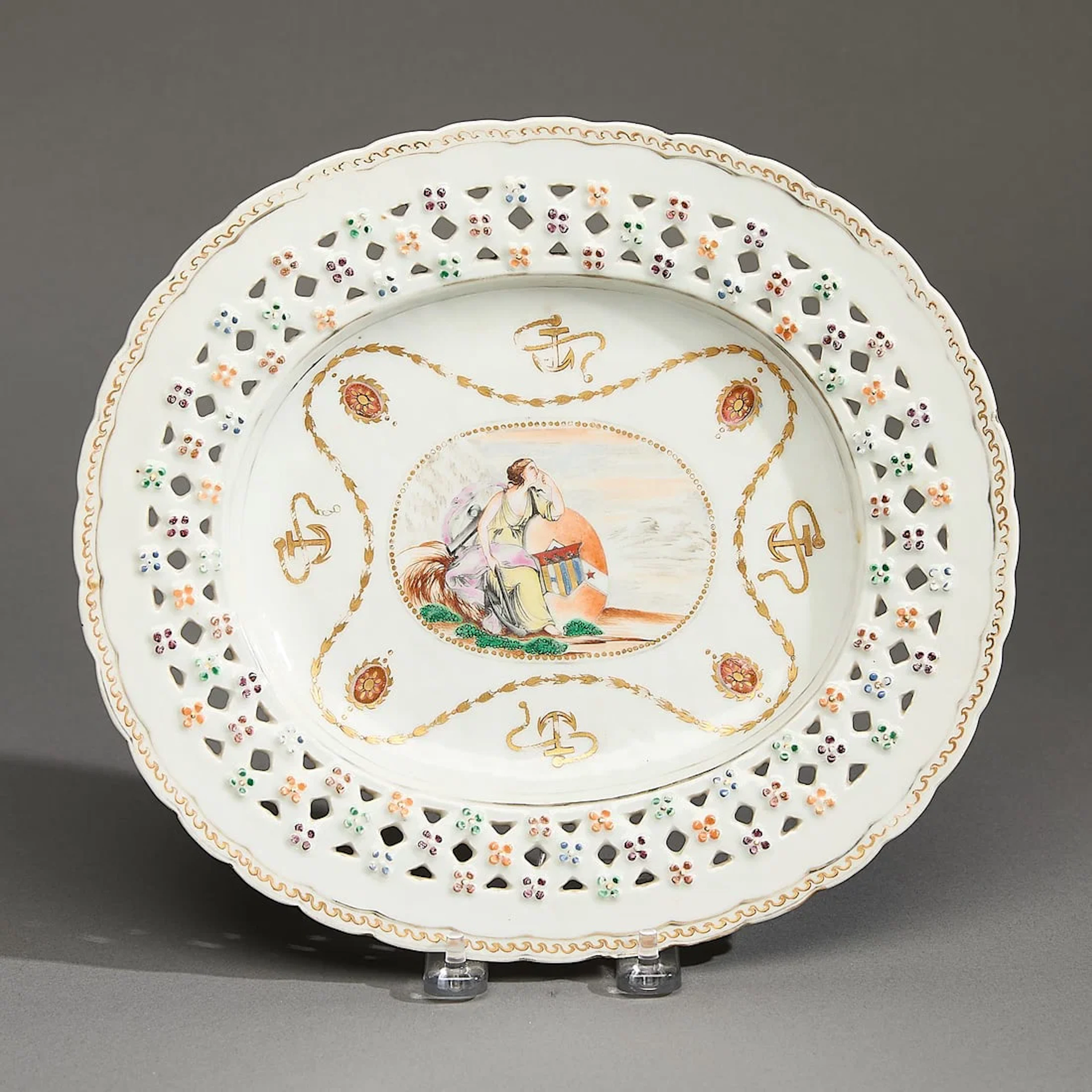 Allegorical & Armorial Reticulated Oval Dish