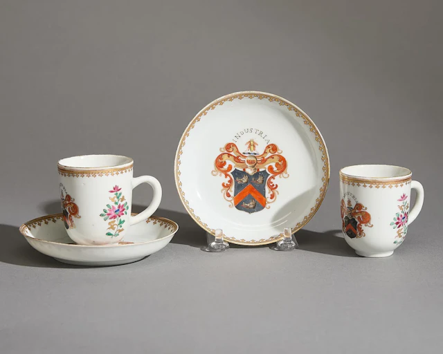 Pair Armorial Teacups & Saucers - Nisbett