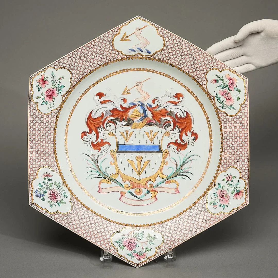 Large Chinese Export Hexagonal Armorial Charger