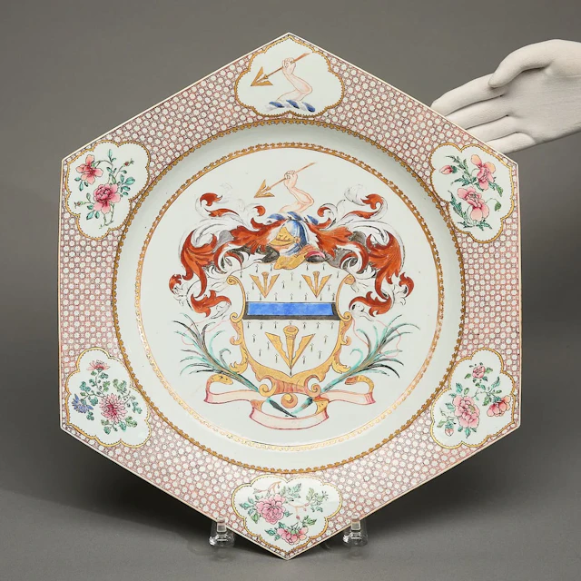 Large Chinese Export Hexagonal Armorial Charger